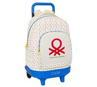 Safta BENETTON Topitos - Mochila Grande con Ruedas, Compacta, Extraíble, Ideal para Niños de Diferentes Edades, Cómoda y Versátil, Calidad y Resistencia, 33x22x45 cm, Color Blanco roto