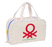 Safta BENETTON Topitos - Neceser Rectangular con Asa, Neceser Infantil, Adaptable a Carro, Ideal para Niños de 5 a 14 Años, Cómodo y Versátil, Calidad y Resistencia, 31x14x19 cm, Color Blanco roto