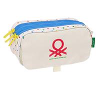 Safta BENETTON Topitos - Portatodo Triple Big, Estuche Infantil, Estuche Niño, Ideal para Niños de 5 a 14 Años, Cómodo y Versátil, Calidad y Resistencia, 21.5x8x10 cm, Color Blanco roto