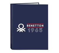 Safta BENETTON VARSITY - Carpeta con Folios 4 Anillas, Ideal para Niños de Diferentes Edades, Cómoda y Versátil, Calidad y Resistencia, 26.5x33 cm, Color Azul Marino/Gris