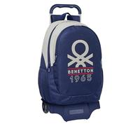 Safta BENETTON VARSITY - Mochila Escolar con Carro, Ideal para Niños de Diferentes Edades, Cómoda y Versátil, Calidad y Resistencia, 33x15x43 cm, Color Azul Marino/Gris