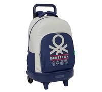 Safta BENETTON VARSITY - Mochila Grande con Ruedas, Compacta, Extraíble, Ideal para Niños de Diferentes Edades, Cómoda y Versátil, Calidad y Resistencia, 33x22x45 cm, Color Azul Marino/Gris