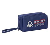 Safta BENETTON VARSITY - Portatodo Cuadrado Grande, Estuche Infantil, Estuche Niño, Ideal para Niños en Edad Escolar, Cómodo y Versátil, Calidad y Resistencia, 22x10x10 cm, Color Azul Marino/Gris
