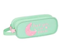 SAFTA BLACKFIT8 Moon - Portatodo Doble, Tejido Reciclable, Estuche Infantil, Estuche Niño, Ideal para Niños en Edad Escolar, Cómodo y Versátil, Calidad y Resistencia, 21x6x8 cm, Color Verde