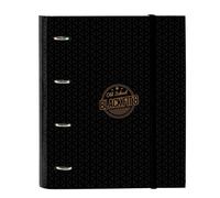 SAFTA | Carpeta Folio A4 Blackfit8 Old School 4 Anillas Redondas 35 mm con Recambio 100 Hojas Cuadrícula 5x5 mm, Tapas Duras Forradas, Cierre Elástico y Separadores Interiores