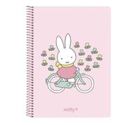Safta | Bloc de Notas A6 Miffy Flores, Cuaderno Escolar Infantil 120 Hojas con Espiral, Tapa Blanda Rosa con Ilustración Miffy en Bicicleta, Papelería para Vuelta al Cole, Medidas 11,8x14,6 cm