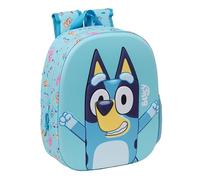 Safta BLUEY - Mochila Escolar, con Diseño 3D, Adaptable a Carro, Ideal para Niños de Diferentes Edades, Cómoda y Versátil, Calidad y Resistencia, 27x10x33 cm, Color Celeste
