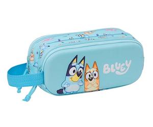 SAFTA BLUEY - Portatodo Doble 3D, Estuche Infantil, Estuche Niño, Ideal para Niños en Edad Escolar, Cómodo y Versátil, Calidad y Resistencia, 21x6x8 cm, Color Celeste