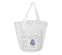 Safta | Bolsa de Playa Antiarena Real Madrid, Saco Deportivo con Malla Transpirable y Cierre con Cordones, Asas Superiores y Bolsillo Frontal, Licencia Oficial, Medidas 28x28x34 cm