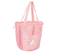 Safta | Bolsa de Playa Infantil Unicornio, Rejilla Transpirable Rosa, Cierre con Cordones, Bolsillo Frontal, Asas Superiores Largas, Ligera y Resistente, Medidas 28x28x34 cm