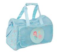 SAFTA | Bolsa de Playa SAFTA Sirena, Bolsa de Deporte Infantil de Rejilla Azul con Asas y Bandolera Ajustable, Bolsillo Frontal con Cremallera, Medidas 47x27x26 cm