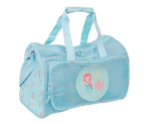 SAFTA | Bolsa de Playa SAFTA Sirena, Bolsa de Deporte Infantil de Rejilla Azul con Asas y Bandolera Ajustable, Bolsillo Frontal con Cremallera, Medidas 47x27x26 cm