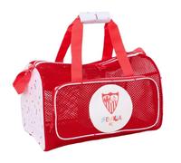 SAFTA | Bolsa de Playa Sevilla FC Tipo Bandolera, Rejilla Transpirable Roja con Escudo, Asa de Mano Forrada, Bolsillo Frontal con Cremallera, Medidas 47x27x26 cm