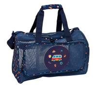 SAFTA | Bolsa de Playa Tipo Bandolera SAFTA Surf, Rejilla Azul Marino con Estampado, Correa Ajustable Fija, Asa Superior Forrada, Bolsillo Frontal con Cremallera, Doble Tirador, Medidas 47x27x26 cm