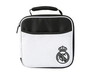 Safta | Bolsa Porta Alimentos Térmica Real Madrid con Tupper 650 ml y Botella 335 ml, 21x9,5x21,6 cm, Revestimiento PEVA Antifugas, Asa Acolchada, Bolsillo Interior, Cremallera