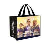 Safta | Bolsa Shopper K-Pop Demon Hunters Negra, Gran Capacidad 36 L, Polipropileno Trenzado Resistente, Asas de Mano Cómodas, Reutilizable para Compra, Playa y Vuelta al Cole, Medidas 45x20x40 cm