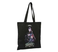 Safta | Bolsa Tote K-Pop Demon Hunters Warriors, Compartimento de Gran Capacidad, Asas de Mano Largas, Cierre con Botón a Presión, Color Negro con Ilustración Frontal, Medidas 38x42 cm