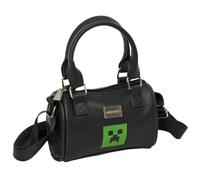 Safta | Bolso Bandolera Minecraft, Bolso de Mano con Cremallera y Interior Forrado, Asas Superiores y Correa Ajustable, Diseño Negro con Icono Creeper Verde, Medidas 16x7,5x10 cm