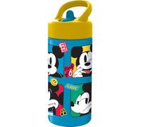 Safta | Botella 410 ml Disney Mickey Mouse Fun-Tastic, Plástico PP con Asa de Transporte, Tapón con Junta de Silicona Antigoteo, Medidas 7,4x6,4x17,8 cm