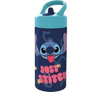 Safta | Botella 410 ml Disney Stitch Palms, Botella Infantil de Plástico PP con Asa para Llevar, Tapón de PP con Junta de Silicona Antigoteo, Reutilizable para Vuelta al Cole, Medidas 7,4x6,4x17,8 cm
