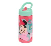 Safta | Botella 410 ml Minnie Mouse Playground, Plástico Sin BPA, Con Pajita y Asa, Tapón Antigoteo, Botella Infantil Escolar Multicolor, Hidratación Vuelta al Cole, Medidas 7,4x6,4x17,8 cm