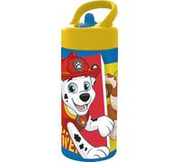 Safta | Botella 410 ml Paw Patrol Funday, Botella Infantil Escolar de PVC Sin BPA, Tapón Roscado con Válvula Antigoteo, Asa Superior, Diseño Azul y Amarillo con Personajes, Medidas 7,4x6,4x17,8 cm