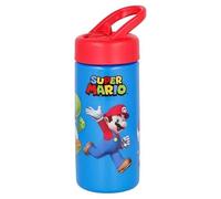 Safta | Botella 410 ml Super Mario, PVC Sin BPA, Tapón de Rosca con Válvula Antigoteo y Boquilla, Asa Superior para Llevar, Botella Escolar Infantil para Vuelta al Cole, Medidas 7,4x6,4x17,8 cm