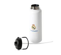 SAFTA | Botella Térmica 1200 ml Real Madrid, Acero Inoxidable 304 Doble Pared con Aislamiento al Vacío, Sin BPA, Antifugas con Pajita Interior, Blanca, Bebidas Frías y Calientes, Medidas 9,3x9,3x30 cm