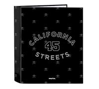 Safta CALIFORNIA - Carpeta Folio 4 Anillas, Ideal para Niños de Diferentes Edades, Cómoda y Versátil, Calidad y Resistencia, 27x6x33 cm, Color Negro