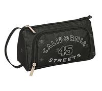 Safta California - Portatodo con Bolsillo Desplegable Lleno, Estuche Infantil, Estuche Niño, Ideal para Niños en Edad Escolar, Cómodo y Versátil, Calidad y Resistencia, 20x8.5x11 cm, Color Negro
