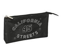 Safta California - Portatodo Triple, Estuche Infantil, Estuche Niño, Ideal para Niños en Edad Escolar, Cómodo y Versátil, Calidad y Resistencia, 22x3x12 cm, Color Negro