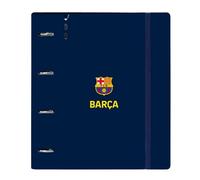 SAFTA | Carpeblock A4 FC Barcelona 1ª Equipación 26/27, 4 Anillas Redondas 35 mm, Tapas PP Foam Azul Marino, Recambio 100 Hojas Cuadrícula 5x5 90 g, Cierre Elástico y Separadores, Medidas 27x4x32 cm