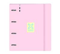SAFTA | Carpeblock A4 Munich Candy, Carpeta Archivador Escolar 4 Anillas Redondas 35 mm, Tapas PP Foam Rosa, Recambio 100 Hojas 90 g Cuadrícula 5x5, Cierre Elástico, Separadores
