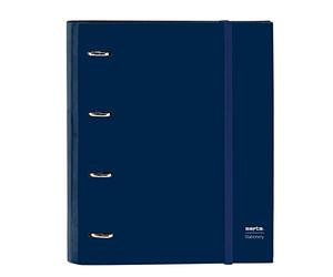 Safta - Carpeta 4 Anillas de 35 cm con 100 Hojas A4, Ideal para Niños de Diferentes Edades, Cómoda y Versátil, Calidad y Resistencia, 27x3.5x32 cm, Color Azul marino