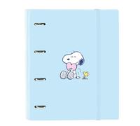 SAFTA | Carpeta A4 Snoopy Love 4 Anillas Redondas 35 mm con Recambio 100 Hojas, Tapas Duras Forradas, Cuadrícula 5x5 mm 80 g/m², Cierre Elástico y Separadores Interiores, Medidas 27x3,5x32 cm