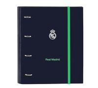 SAFTA | Carpeta Folio A4 4 Anillas 35 mm Real Madrid 2ª Equipación 25/26, Tapas Duras Forradas, Con Recambio 100 Hojas Cuadrícula 5x5 80 g/m², Cierre Elástico y Separadores, Medidas 27x3,5x32 cm