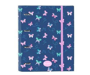 SAFTA | Carpeta Folio A4 Blackfit8 Mariposas 4 Anillas Redondas 35 mm con Recambio 100 Hojas Cuadrícula 5x5, Tapas Duras Forradas, Cierre Elástico, Separadores Interiores, Medidas 27x3,5x32 cm