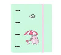 SAFTA | Carpeta Folio A4 Pembe The Pink Cat 4 Anillas Redondas 35 mm con Recambio 100 Hojas, Cuadrícula 5x5 mm 80 g/m², Tapas Duras Forradas, Cierre Elástico y Separadores