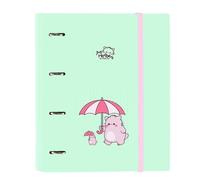 SAFTA | Carpeta Folio A4 Pembe The Pink Cat 4 Anillas Redondas 35 mm con Recambio 100 Hojas Cuadrícula 5x5, Tapas Duras Forradas, Cierre Elástico y Separadores Interiores, Medidas 27x3,5x32 cm
