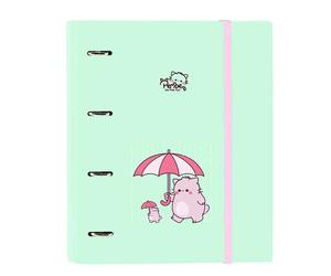 SAFTA | Carpeta Folio A4 Pembe The Pink Cat 4 Anillas Redondas 35 mm con Recambio 100 Hojas, Cuadrícula 5x5 mm 80 g/m², Tapas Duras Forradas, Cierre Elástico y Separadores