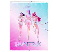 SAFTA | Carpeta Folio Clasificadora K-Pop Demon Hunters Stationery, Tapas Duras Forradas, Cierre con Gomas Elásticas, Clasificador Interior, Carpeta Escolar Vuelta al Cole, Medidas 26x4x33,5 cm