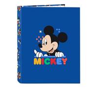 Safta - Carpeta Folio Disney Mickey Mouse Today 4 Anillas Mixtas 25 mm, Tapas Duras Forradas, Archivador Escolar Infantil y Juvenil, Formato Folio, Diseño Azul con Mickey, Medidas 26,5x4x33 cm