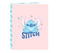 SAFTA | Carpeta Folio Disney Stitch Ohana 4 Anillas Mixtas 25 mm, Tapas Duras Forradas, Archivador Escolar Resistente para Vuelta al Cole, Organización de Apuntes y Documentos, Medidas 26,5x4x33 cm