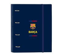 SAFTA | Carpeta Folio FC Barcelona 1ª Equipación 26/27 4 Anillas Redondas 35 mm con Recambio 100 Hojas A4, Cuadrícula 5x5 mm, Tapas Duras Forradas, Cierre Elástico y Separadores, Medidas 27x3.5x32 cm