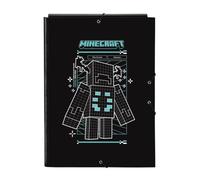SAFTA | Carpeta Folio Minecraft Screen con 3 Solapas Interiores, Tapas Duras Forradas, Cierre con Gomas Elásticas, Carpeta Escolar Juvenil para Documentos y Apuntes, Medidas 26x2,5x33,5 cm