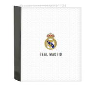 SAFTA | Carpeta Folio Real Madrid 1ª Equipación 24/25 4 Anillas Redondas 40 mm, Lomo Ancho 60 mm, Tapas Duras Forradas, Archivador Escolar Juvenil Resistente para Vuelta al Cole, Medidas 27x6x33 cm