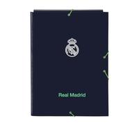 SAFTA | Carpeta Folio Real Madrid 2ª Equipación 25/26 con 3 Solapas Interiores, Tapas Duras Forradas, Cierre con Gomas Elásticas, Medidas 26x2,5x33,5 cm