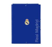 SAFTA | Carpeta Folio Real Madrid con 3 Solapas, Tapas Duras Forradas, Cierre con Gomas Elásticas, Carpeta Escolar Infantil y Juvenil para Vuelta al Cole, Medidas 26x2,5x33,5 cm