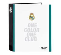 SAFTA | Carpeta Folio Real Madrid Equip. 26/27 4 Anillas Redondas 40 mm, Lomo Ancho 60 mm, Tapas Duras Forradas, Archivador Escolar Resistente para Vuelta al Cole, RMCF, Medidas 27x6x33 cm