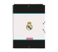 SAFTA | Carpeta Folio Real Madrid Equipación 26/27 3 Solapas, Tapas Duras Forradas, Cierre con Gomas Elásticas, Carpeta Escolar Juvenil para Documentos y Apuntes, Medidas 26x2,5x33,5 cm